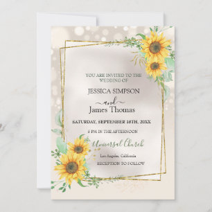 Elegant Yellow Watercolor Sunflower Sunny Invitation