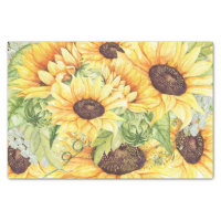 Elegant Yellow Watercolor Sunflowers Greenery Tissue Paper