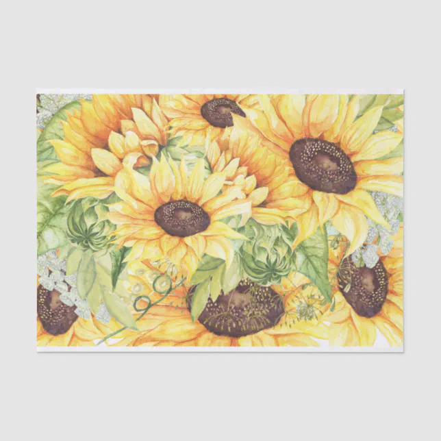 Elegant Yellow Watercolor Sunflowers Greenery Tissue Paper | Zazzle