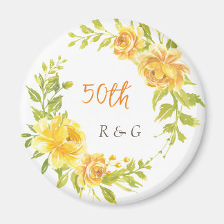 Elegant Yellow Wedding Anniversary 50th Monogram Magnet