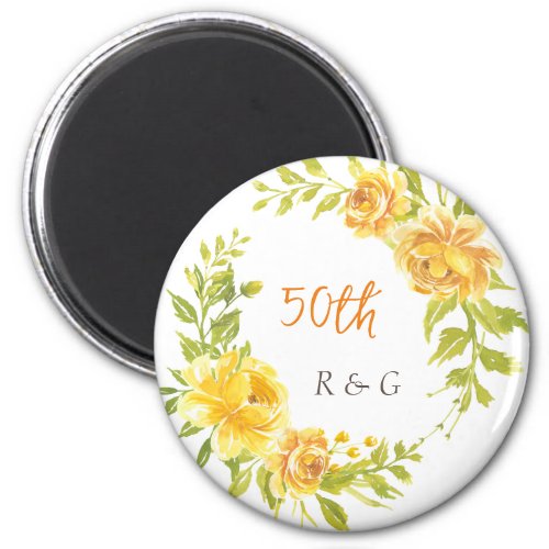 Elegant Yellow Wedding Anniversary 50th Monogram  Magnet