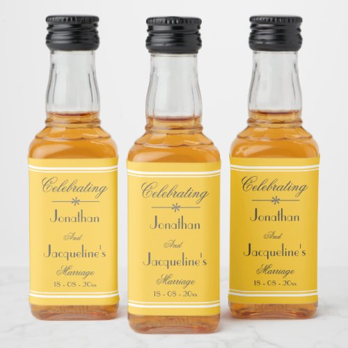  Elegant Yellow Wedding Custom Names Chic Mini Liquor Bottle Label