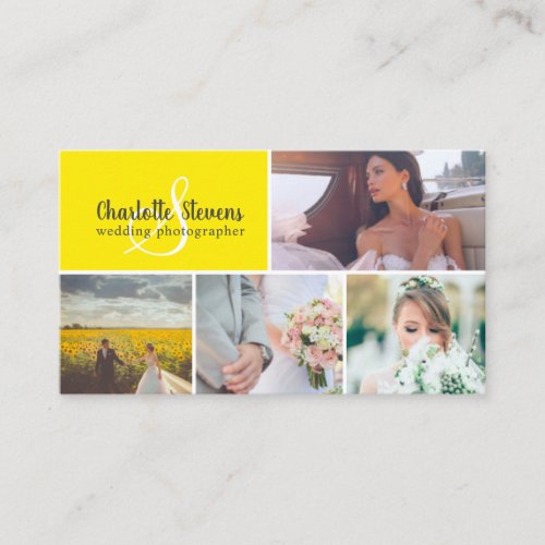 Elegant yellow wedding photographer collage business card