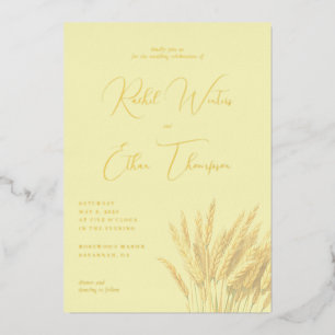 Elegant Yellow Wheat Stalks Foil Invitation