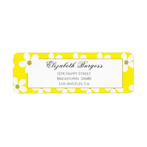 Elegant Yellow White Floral Simple Daisy Gold Label
