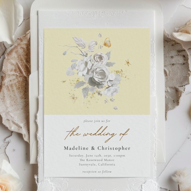 Elegant Yellow White Floral Wedding Invitation (Creator Uploaded)
