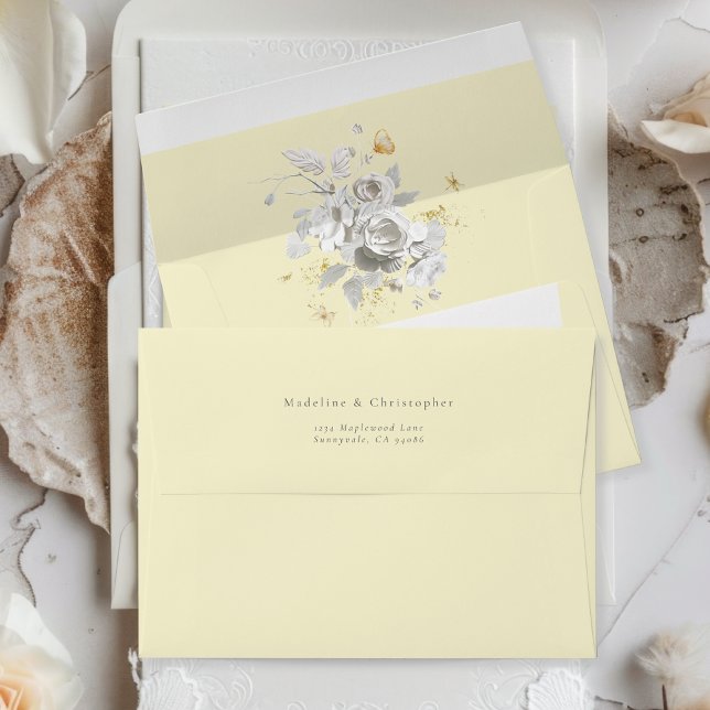 Elegant Yellow White Floral Wedding Invitation  Envelope (Creator Uploaded)