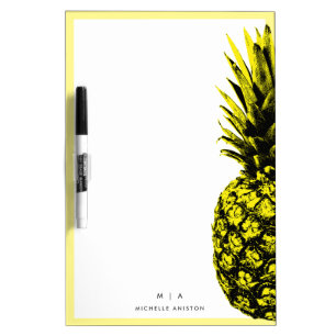 Elegant Yellow White Pineapple Monogram Custom Dry Erase Board