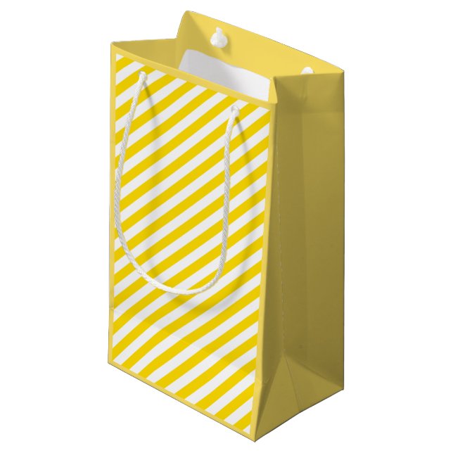 Elegant Yellow White Striped Chic Template Modern Small Gift Bag (Front Angled)