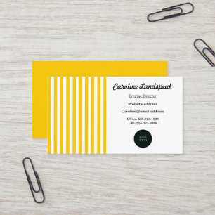 Elegant Yellow & White Stripes with Logo Business Card