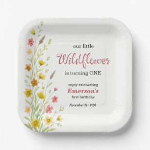 Elegant Yellow Wildflower 1st Birthday Party Paper Plates