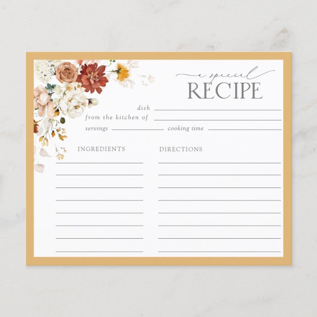 Elegant Yellow Wildflower Bridal Recipe Card (Front)
