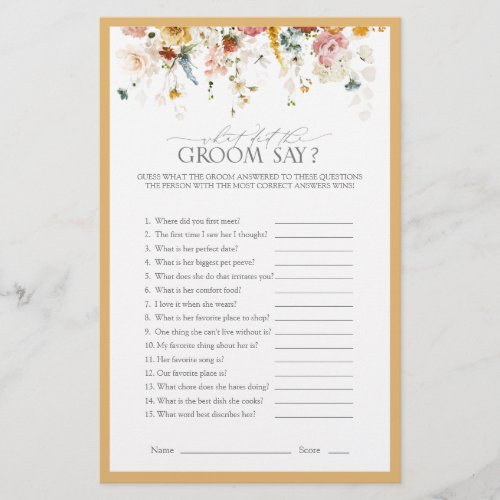 Elegant Yellow Wildflower Bridal Shower Game