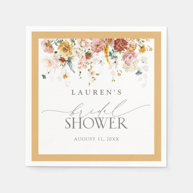 Elegant Yellow Wildflower Bridal Shower Napkins (Front)