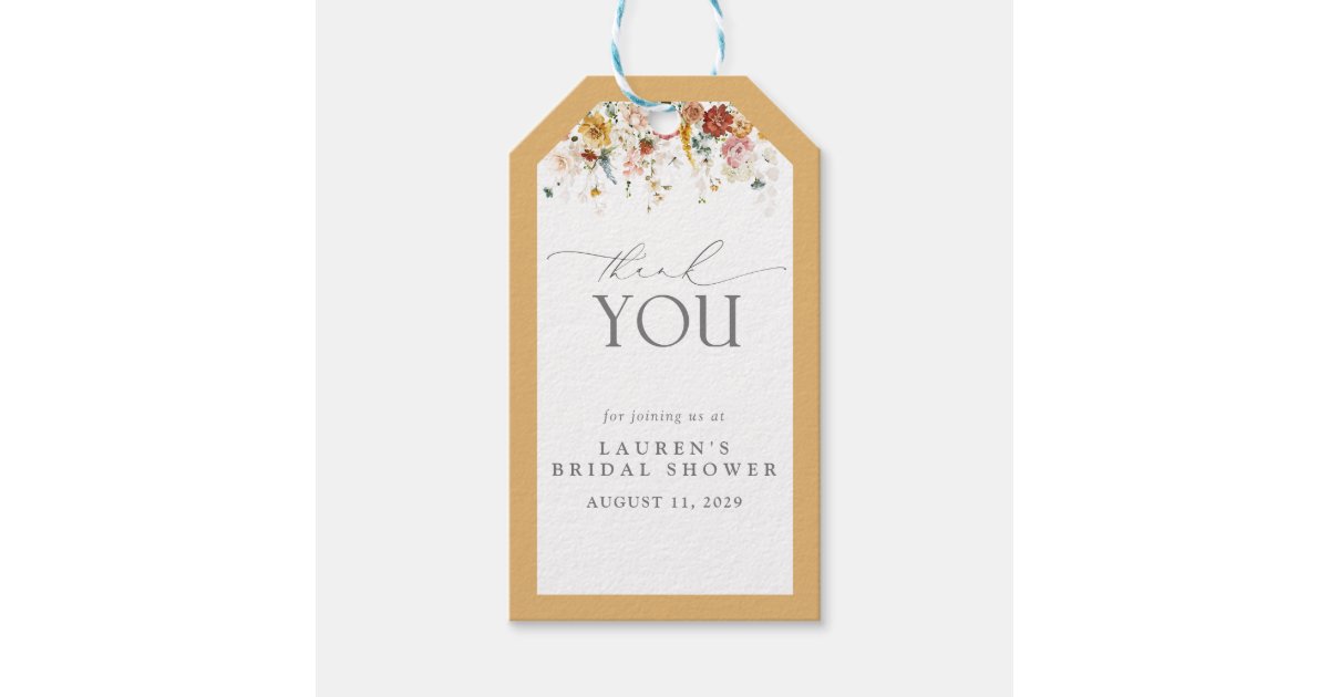 Elegant Yellow Wildflower Bridal Shower Personal Gift Tags | Zazzle
