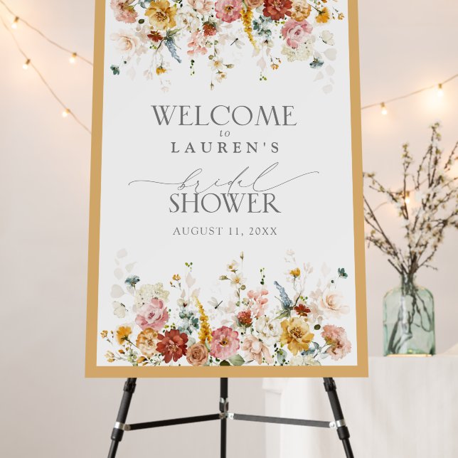 Elegant Yellow Wildflower Bridal Shower Welcome Foam Board (In Situ (Stand))