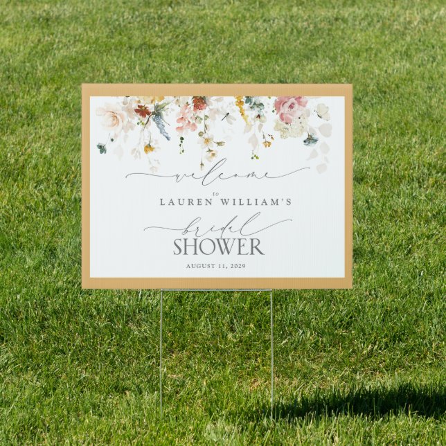 Elegant Yellow Wildflower Bridal Shower Welcome Sign (Insitu)