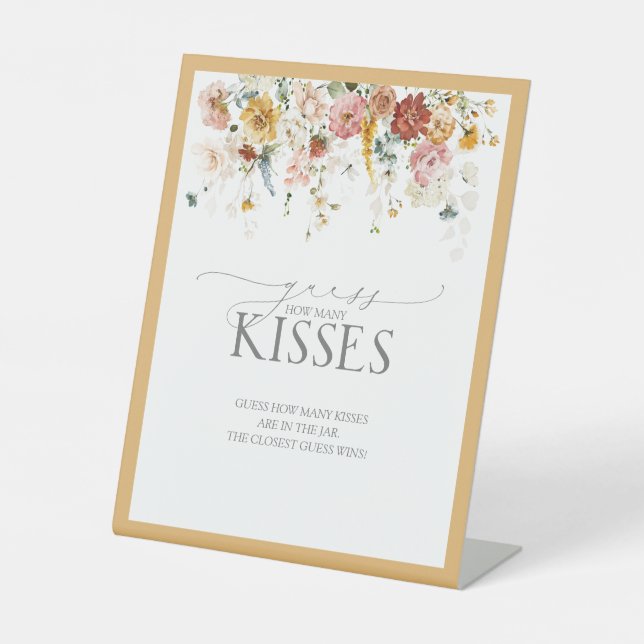 Elegant Yellow Wildflower How Many Kisses Pedestal Sign (Front)