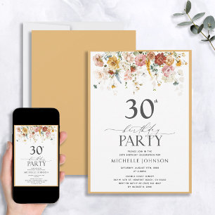 Elegant Yellow Wildflower Watercolor 30th Birthday Invitation