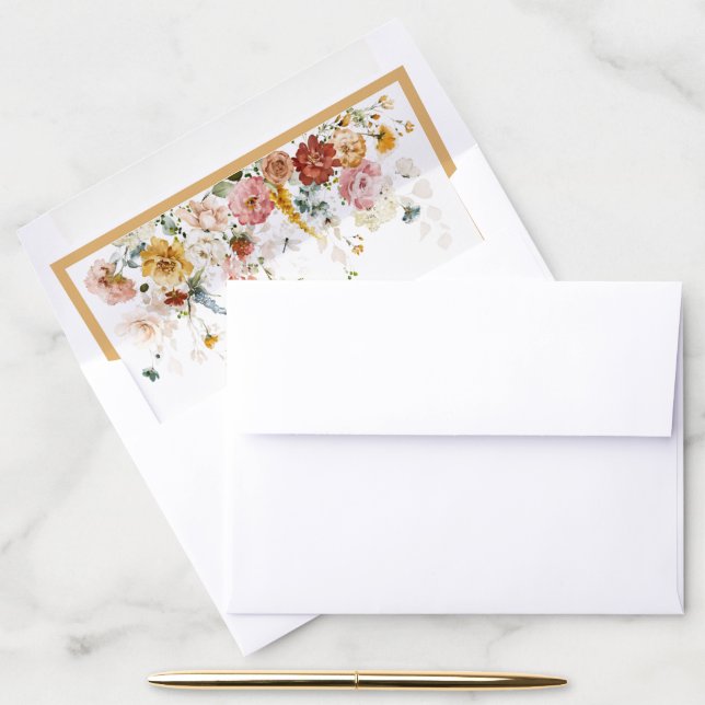 Elegant Yellow Wildflower Watercolor Bridal Shower Envelope Liner (Desk)