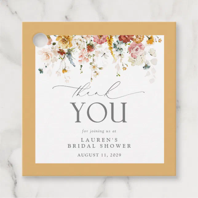 Elegant Yellow Wildflower Watercolor Bridal Shower Favor Tags | Zazzle