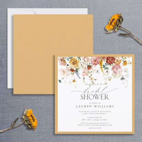 Elegant Yellow Wildflower Watercolor Bridal Shower Invitation