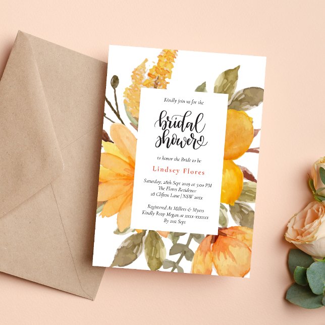 Elegant Yellow Wildflower Watercolor Bridal Shower Invitation (Creator Uploaded)