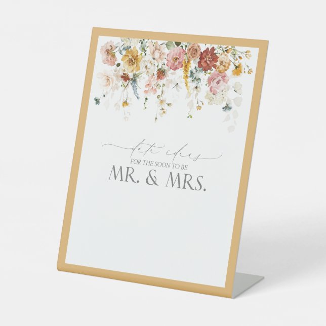 Elegant Yellow Wildflower Watercolor Date Ideas Pedestal Sign (Front)