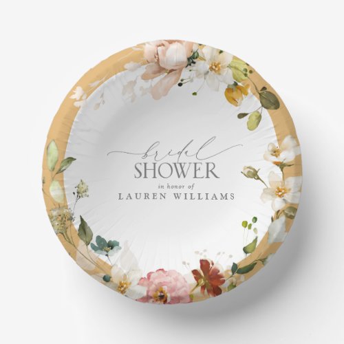 Elegant Yellow Wildflower Watercolor Shower Paper Bowls