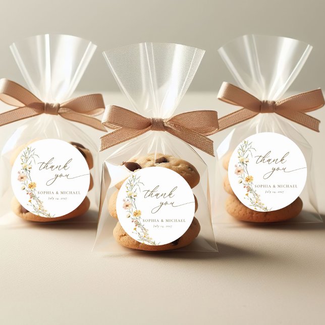Elegant Yellow Wildflowers Thank You Favors Classic Round Sticker (Creator Uploaded)