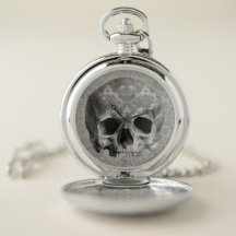 Elegant Yet Creepy Brocade Skull Pocket Watch