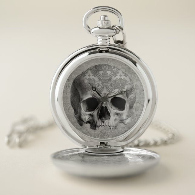 Elegant Yet Creepy Brocade Skull Pocket Watch (Inside)