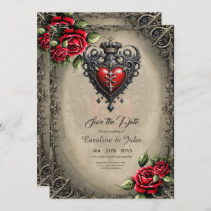 Elegant yet mystical gothic heart  save the date