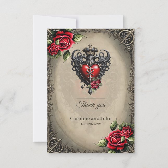 Elegant yet mystical gothic heart thank you card (Front)