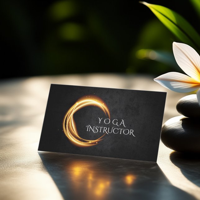Elegant YOGA Black & Gold ZEN Symbol Glowing Light Business Card (Creator Uploaded)