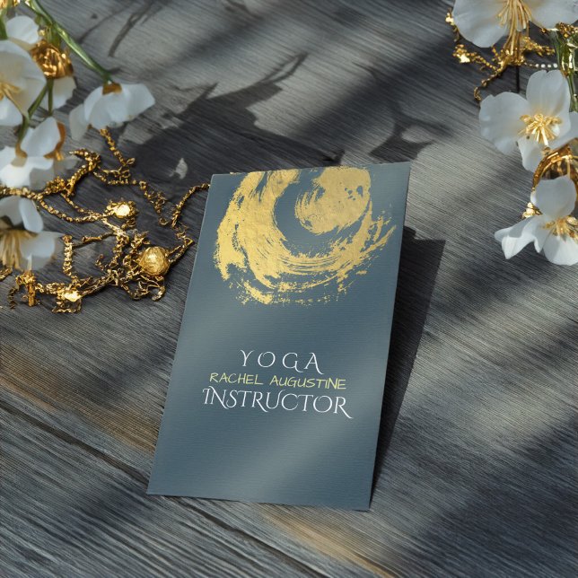 Elegant YOGA Blue & Gold ZEN Symbol Brushstrokes Business Card (Creator Uploaded)