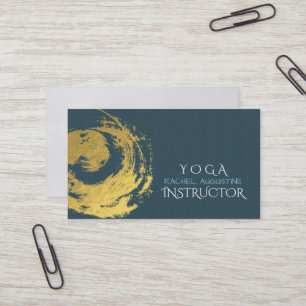 Elegant YOGA Blue & Gold ZEN Symbol Brushstrokes Business Card