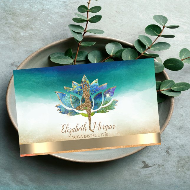 Elegant Yoga Glitter Girl, Blue Lotus  Business Card (Creator Uploaded)