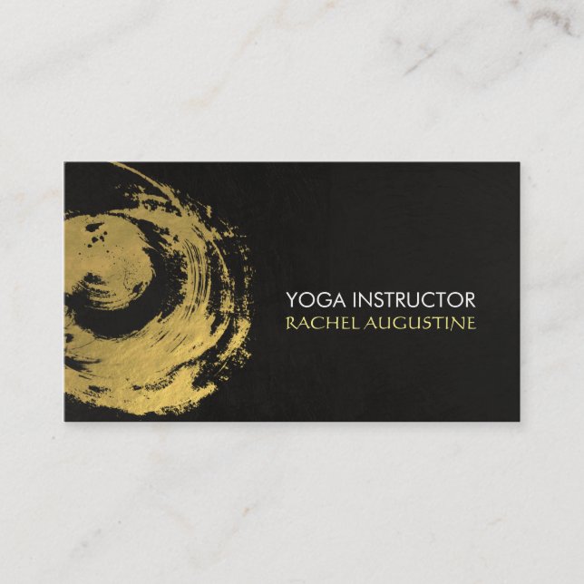 Elegant YOGA Gold Foil Brushstrokes ZEN Symbol Business Card (Front)