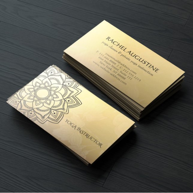 Elegant YOGA Instructor Black Gold Floral Mandala Business Card (Creator Uploaded)