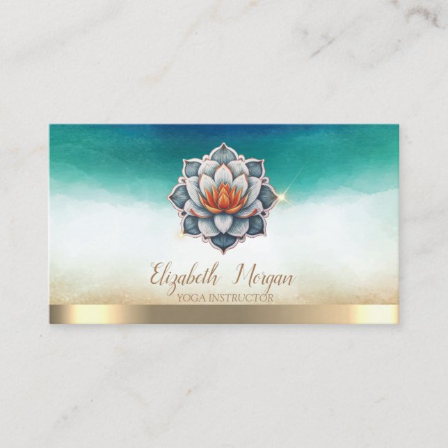 Elegant Yoga Instructor Blue Lotus Watercolor Business Card (Front)