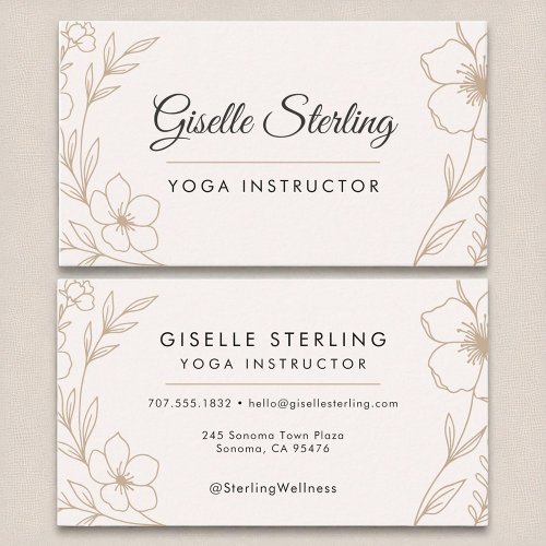 Elegant Yoga Instructor Botanical Blush Black  Business Card