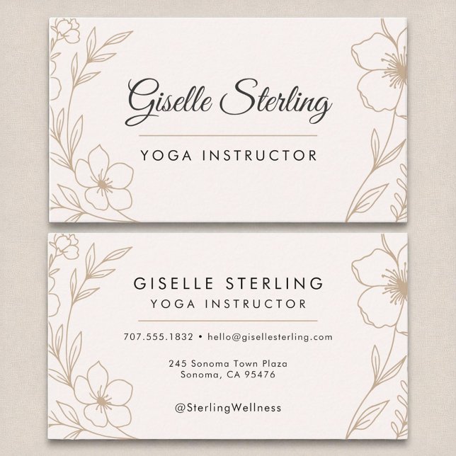 Elegant Yoga Instructor Botanical Blush Black  Business Card (Creator Uploaded)