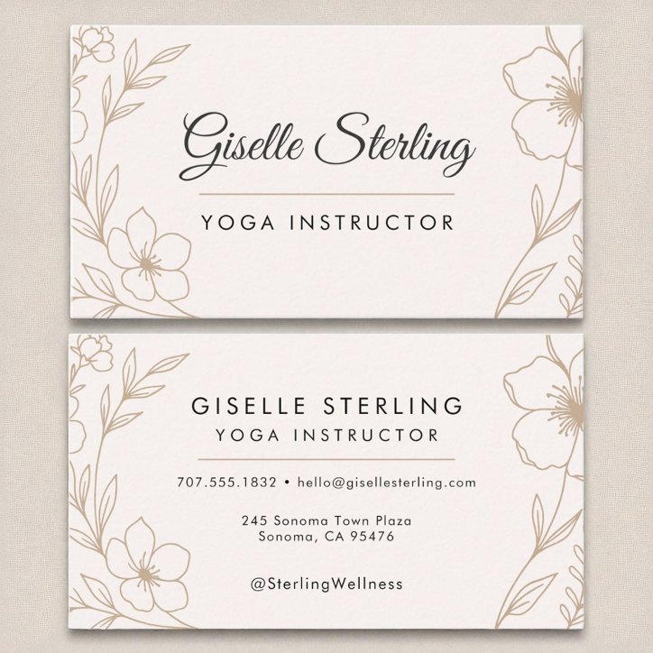 Elegant Yoga Instructor Botanical Blush Black Business Card