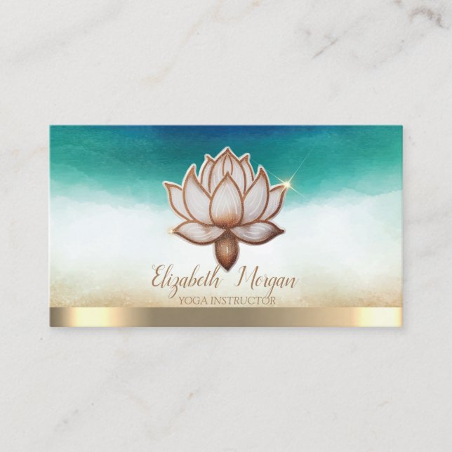 Elegant Yoga Instructor Brown Lotus  Business Card (Front)