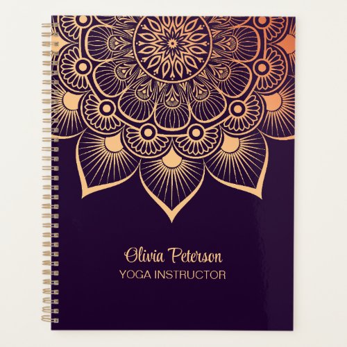 Elegant Yoga Instructor Dark Purple Mandala Planner