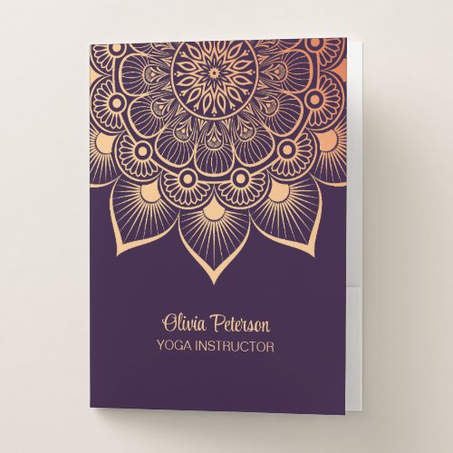 Elegant Yoga Instructor Dark Purple Mandala Pocket Folder