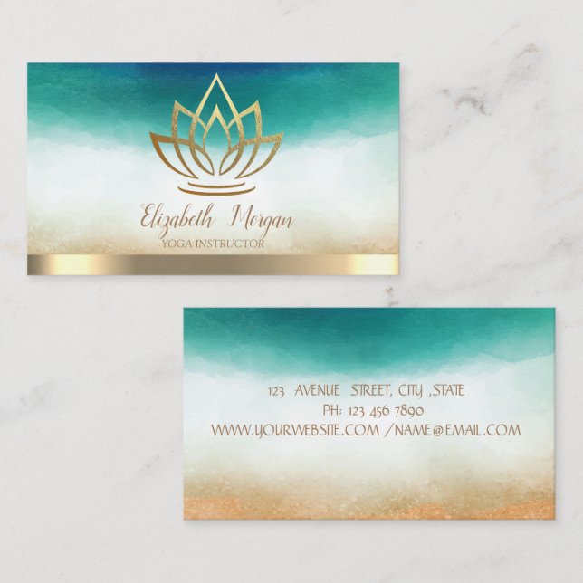 Elegant Yoga Instructor Gold Lotus Business Card (Front/Back)