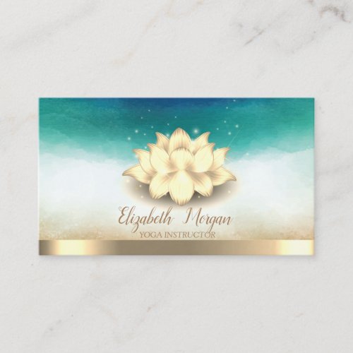 Elegant Yoga Instructor Gold Lotus Watercolor Business Card