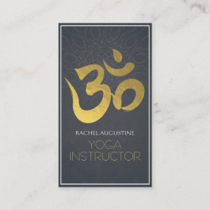 Elegant Yoga Instructor Gold Om Symbol and Mandala Business Card